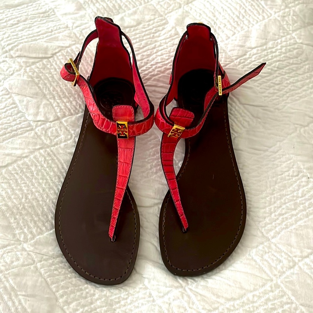 Tory Burch pink crocodile sandals size 7